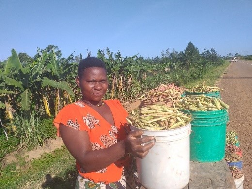 Figure 3: Mariam Lucas a roadside seller of fresh pod beans along Tanzania Uganda highway
